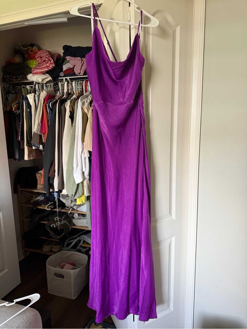 Lulu's Fuchsia Satin Cowl Neck Maxi Dress